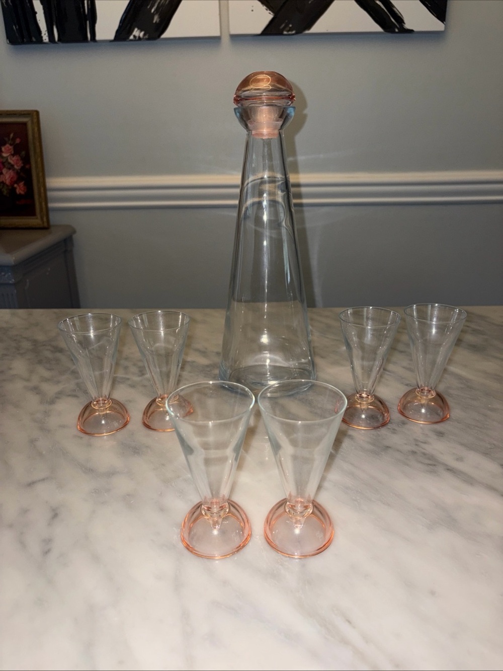 Rare Vintage Luigi Bormioli Glass Set with Rose-Tinted Bases MCM